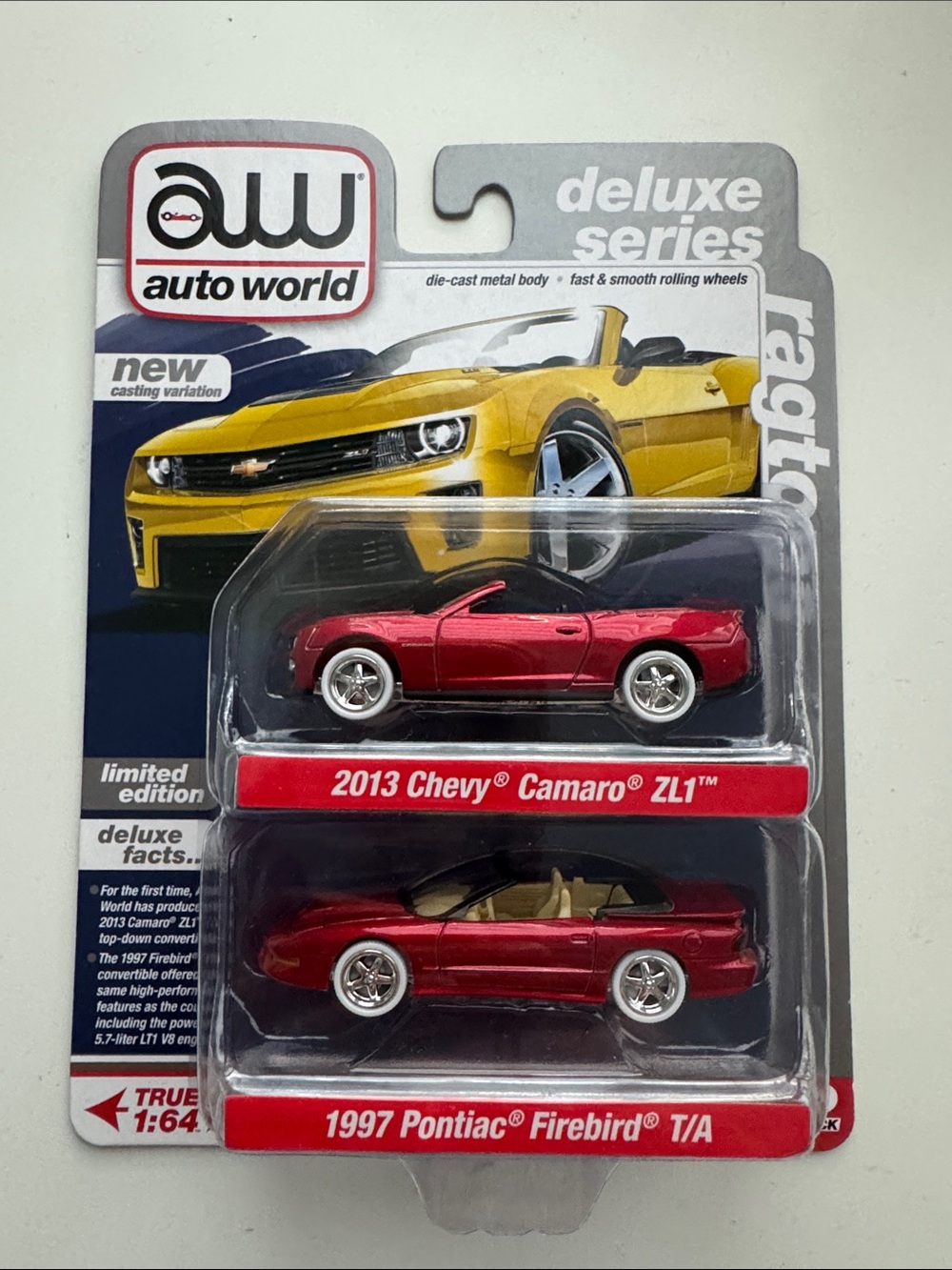 Deluxe Series Red 2013 Chevy Camaro ZL1 & 1997 Pontiac Firebird T/A Twin Pack